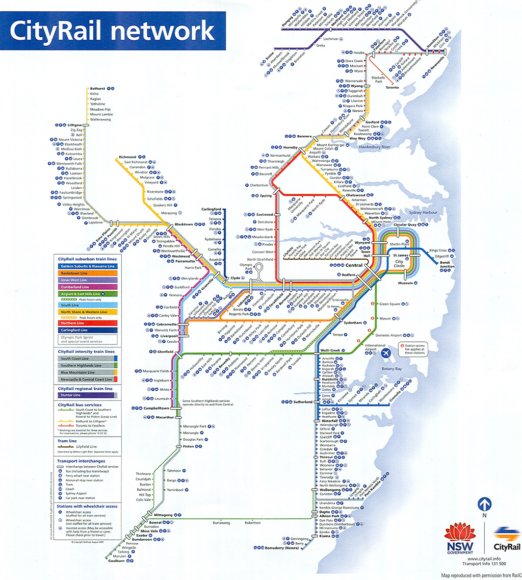 Sydney CityRail - Mapa sítě železnic v Sydney